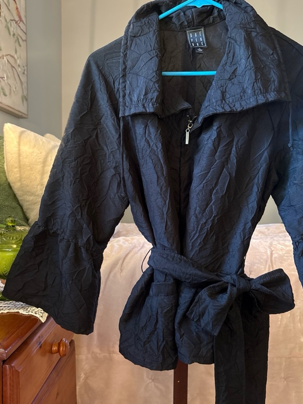 Women’s Black Textured Belted Trench Coat